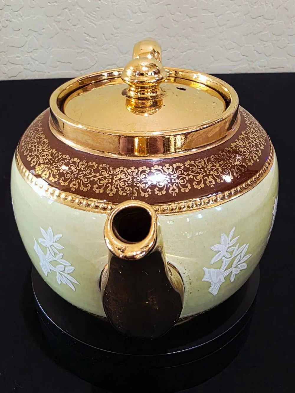 Vintage Teapot SUDLOW'S BURSLEM ENGLAND Green Gold Greek Mythology Porcleain